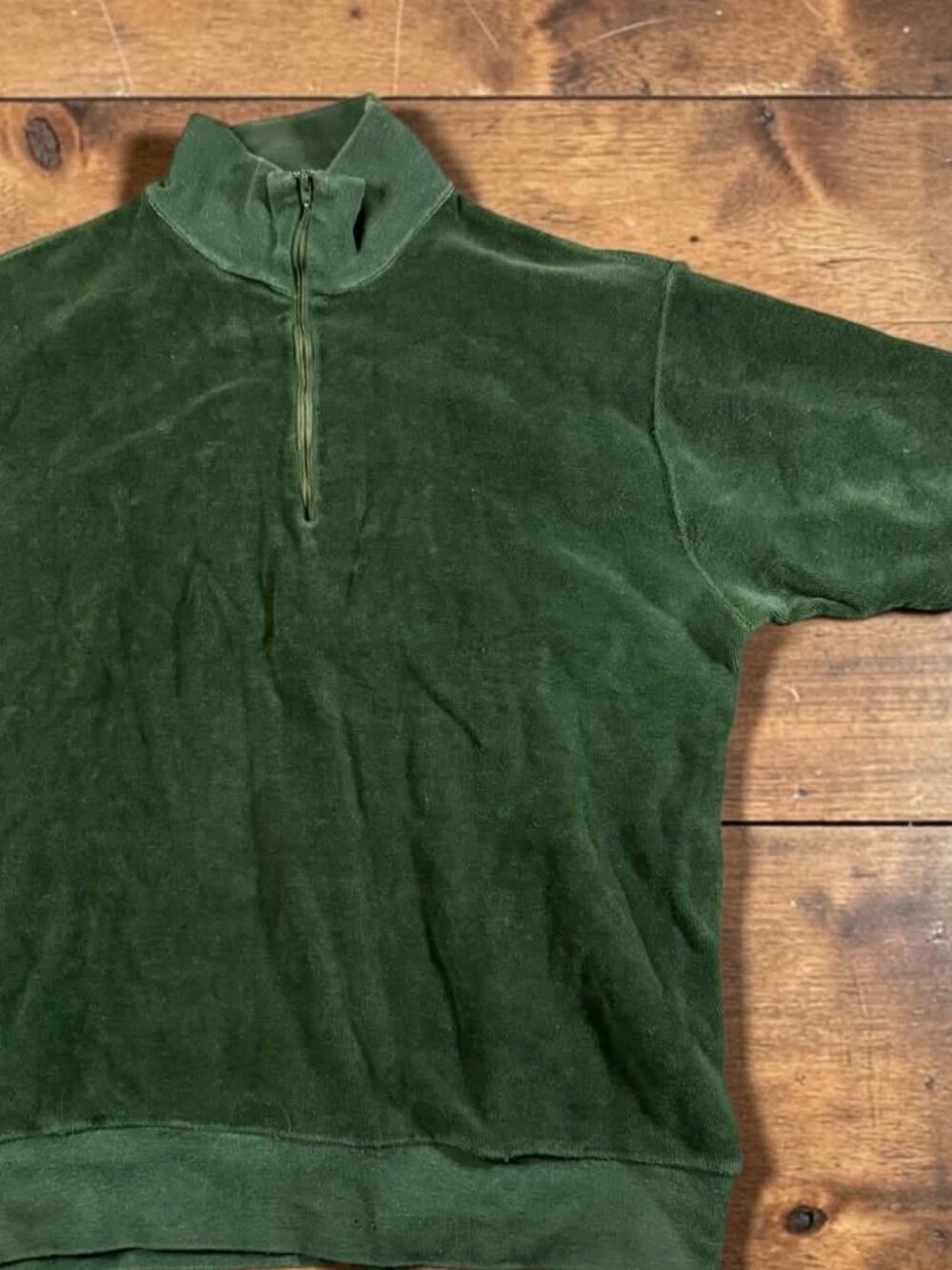 Vintage Puritan Sportswear Velour Half Zip Shirt Green Short Sleeve Mock Neck M